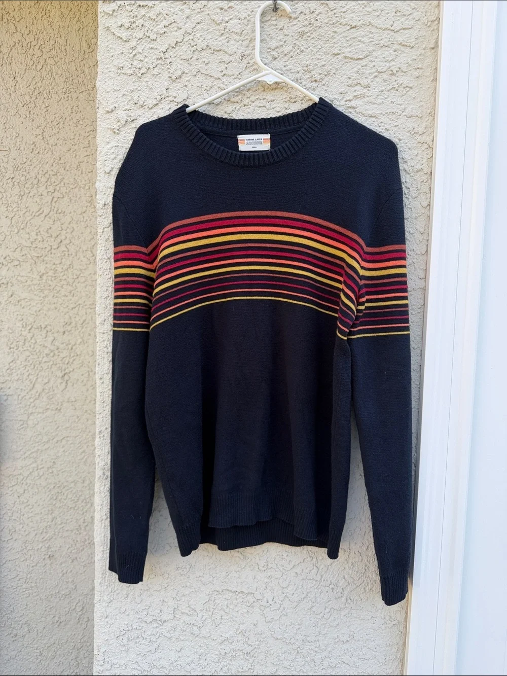 Marine Layer Men's Blue Archive Thompson Stripe Crewneck Sweater Size S